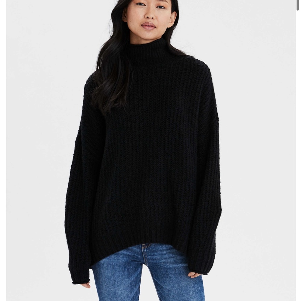 AMERICAN EAGLE Black Mock Neck Sweater